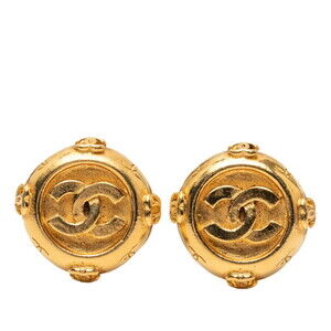 CHANEL Coco Mark Earrings, Gold Plated, Women's,